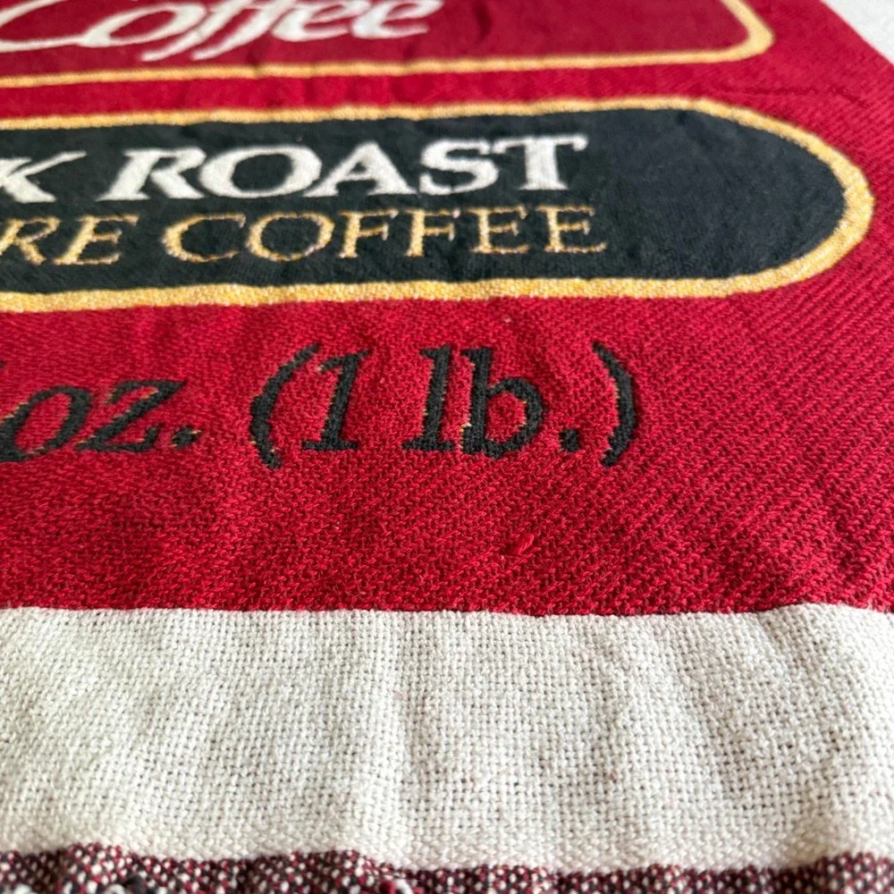 Community Coffee Dark Roast Woven Tapestry Throw Blanket Red Fringed Edge Retro
